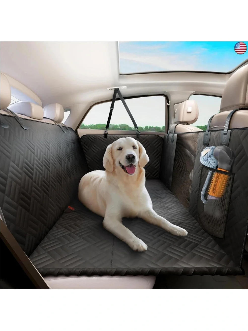 ELLINI Dog Back Seat Extender for Truck  Seat Cover Full Size Black 58” Wide